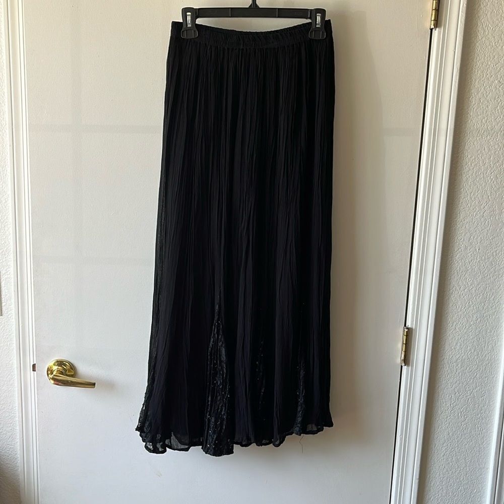 Rogue Crinkle Pleated Maxi Skirt Size M Black